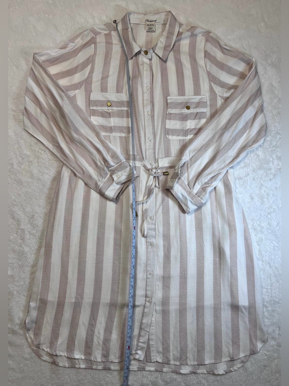 Passport Light Pink & White Striped Tie-Waist Shirt Dress
